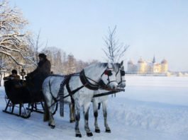 Schneekutsche in Weihnachten in Russland